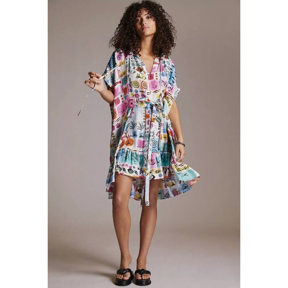 EUC $399 Anthropologie Beatrice B 100% Silk Sea Printed Mini Dress